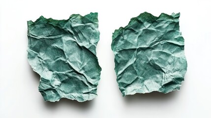 Crumpled Teal Paper Pieces Against White Background