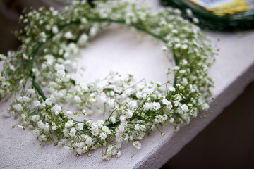 Stalls with flowers and bouquets at local street market