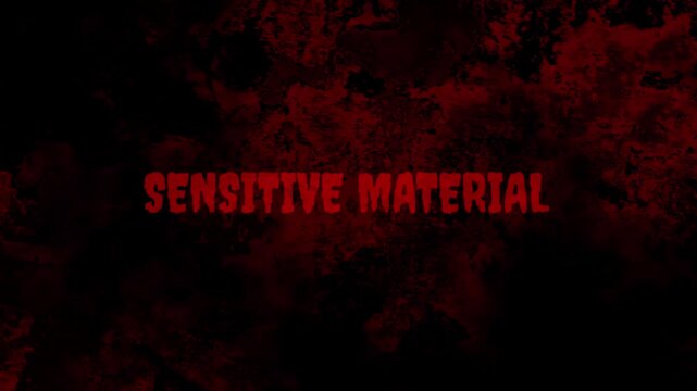 Sensitive Material Content Warning Screen - Red Bloody Grunge Glitch for Censorship and Restricted Videos