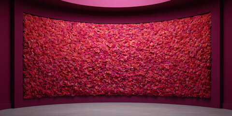 Curved pink flower wall modern floral installation romantic backdrop vibrant magenta petals contemporary art indoor display elegant decorative immersive joyful