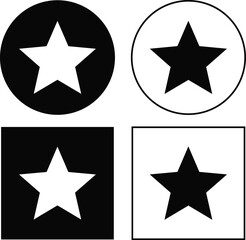 Star icon set inside circle and square shapes in solid and outline style, rating symbol isolated on white