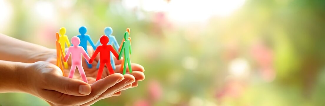 Hands holding colorful paper figures in a circle, symbolizing unity and togetherness