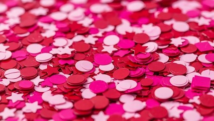 Vibrant pink and red confetti scattered in festive celebration