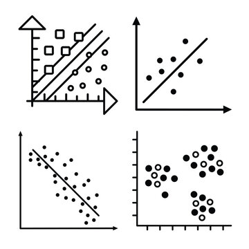 Set of four vector illustrations depicting data analysis concepts