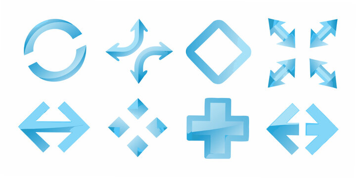 Collection of blue arrow icons representing various directions and movements