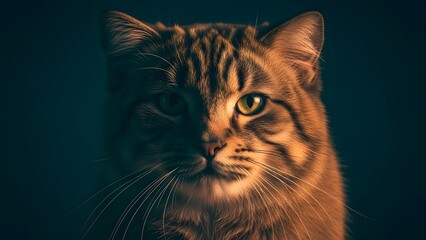 Close-up Portrait of a Fluffy Tabby Cat with Intense Gaze