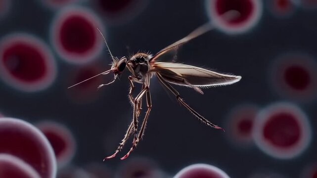 Close look at a fly resting on a red surface in the afternoon light