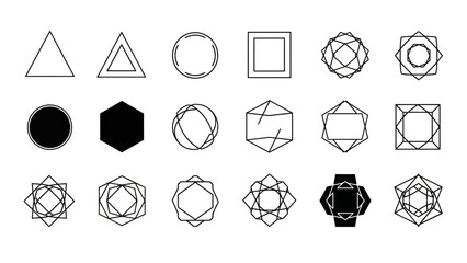 Abstract geometric shapes collection with triangles circles and complex polygons for design projects