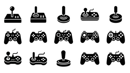 Collection of classic and modern game controllers and joysticks in silhouette style © @_ greta