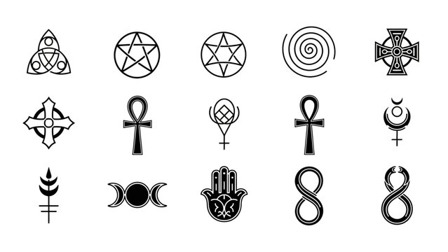 Collection of Various Spiritual Symbols and Sigils in Black and White Artful Designs