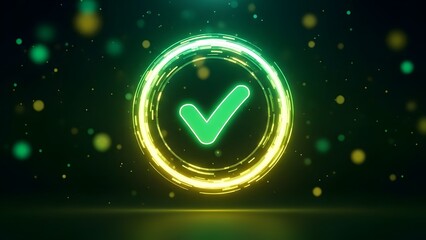 Glowing green checkmark icon with neon effect