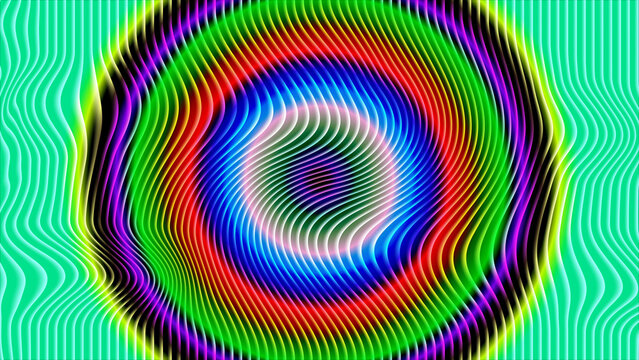Vibrant colorful spiral pattern with wavy lines creating a mesmerizing optical illusion effect