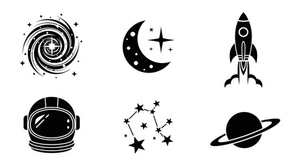 Space Exploration and Cosmic Navigation Symbols in Modern Black and White Design
