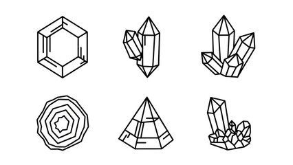 Minimalist Line Art Collection Featuring Geometric Crystals and Gemstones