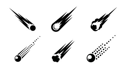 Dynamic vector illustrations of shooting stars and meteor trails in black © @_ greta