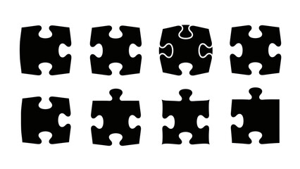 Creative black and white jigsaw puzzle pieces interconnected in a seamless pattern highlighting