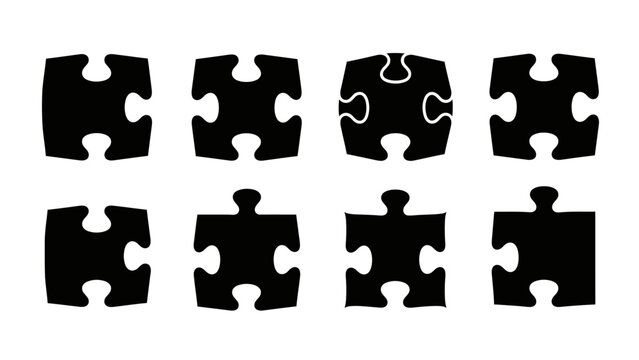 Creative black and white jigsaw puzzle pieces interconnected in a seamless pattern highlighting