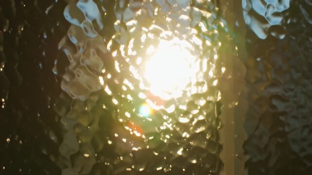 Realistic window glass lens flare overlay, sunlight leaking through textured glass, organic light streaks and bloom, subtle handheld camera movement, natural exposure shift, soft cinematic highlights