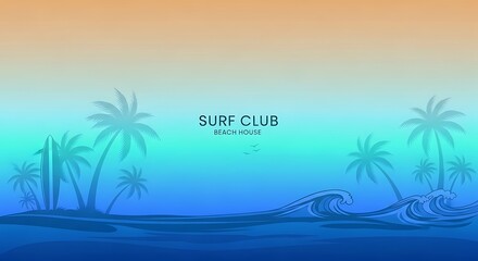 Obraz premium Ocean scene with surfboards and palm trees perfect for summer tourism