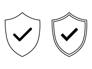Two shield icons with checkmarks inside a bold black silhouette