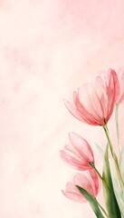 Pink tulips watercolor illustration soft pastel background artistic floral design for banners editorial use
