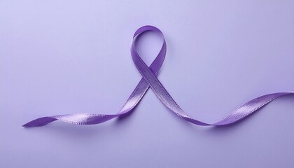 Elegant purple ribbon symbolizing awareness on a solid purple background