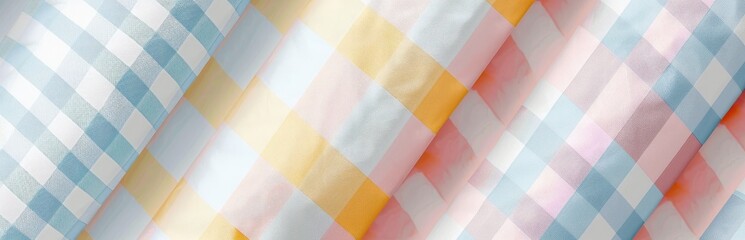 3 pastel gingham patterns in light blue, pink and yellow