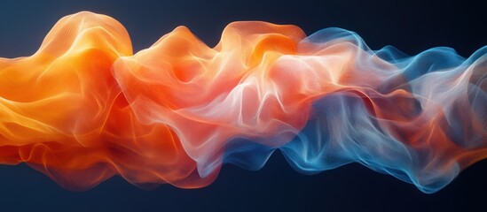 Abstract orange blue smoke wave flow design, dark background
