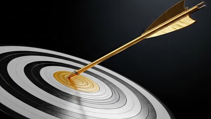 Gold arrow hitting bullseye on modern target