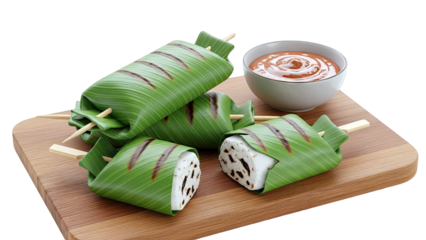 Grilled Tempeh in Banana Leaves with Peanut Sauce