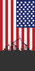 Oil rig pumpjack background. American petroleum industry. united states of america flag. Crude oil