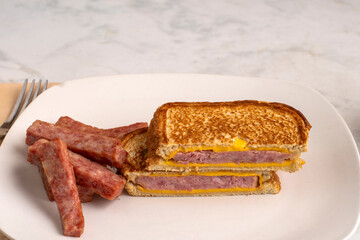 spam melt sandwich served with spam fries