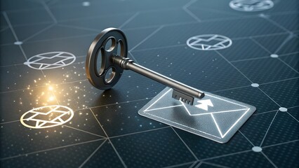 Silver key entering digital envelope to unlock email access