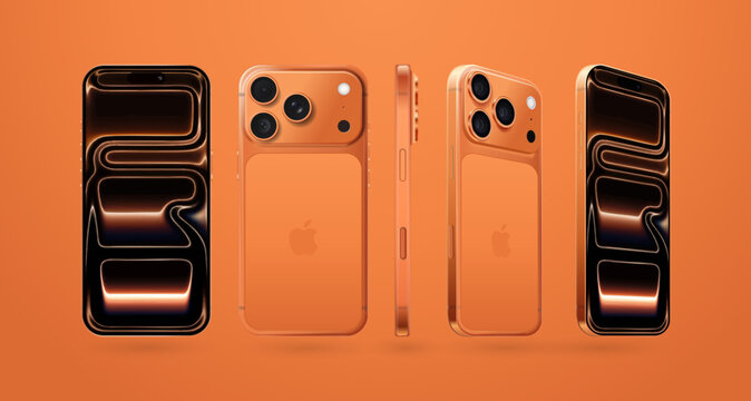 Apple iPhone 17 Pro, Pro Max in different sides, in official Cosmic Orange