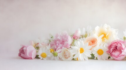 Soft pastel spring flowers create an elegant floral arrangement perfect for Mother’s Day celebrations