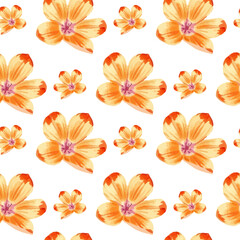 Seamless watercolor pattern with spring flowers, delicate floral elements, soft pastel colors, hand-painted style, for greeting cards, posters, wedding invitations, vector