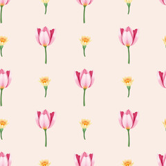 Seamless watercolor pattern with spring flowers, delicate floral elements, soft pastel colors, hand-painted style, for greeting cards, posters, wedding invitations, vector