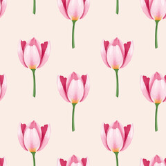 Seamless watercolor pattern with spring flowers, delicate floral elements, soft pastel colors, hand-painted style, for greeting cards, posters, wedding invitations, vector