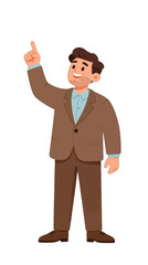 Cartoon businessman pointing upward.