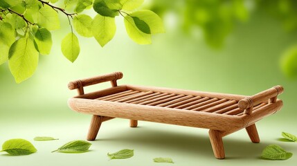 Wooden Slatted Bench in Green Environment.