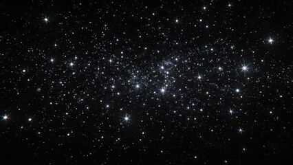 Fototapeta premium A dense open star cluster in the dark night sky, showcasing numerous bright stars against a black backdrop. Captures the beauty of celestial astronomy and galactic formations.