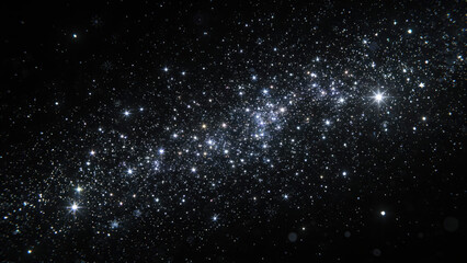 Fototapeta premium A dense star cluster in the dark universe, showcasing numerous luminous stars against a black backdrop. Captures the essence of galactic formation and cosmic exploration.