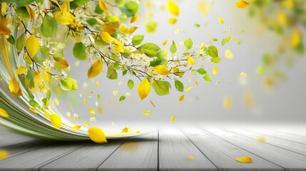 Yellow Leaves Falling on Gray Wooden Floor.