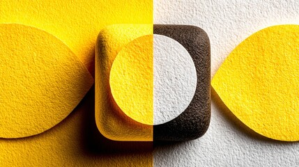 Yellow Paper Shapes on Textured Background.