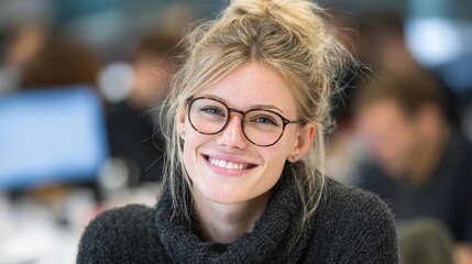 Young Professional Woman Wearing Glasses Smiling.