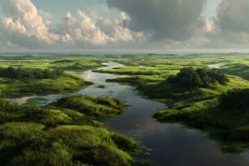 Natural wetlands rich in biodiversity, ecology concept