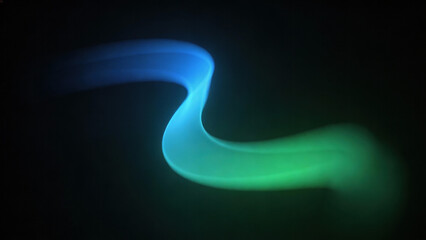 Abstract digital artwork featuring smooth, glowing light streams transitioning from blue to green against a dark background. Dynamic, fluid visual with soft illumination and vibrant color gradients.