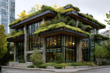 Obraz premium Vegetated roof design for energy efficiency, low-impact construction
