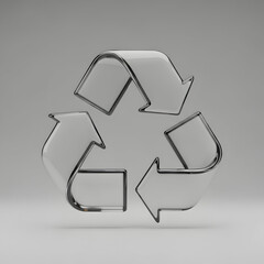 Silver Metallic Recycling Symbol on Gray Background.
