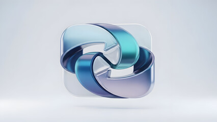 Abstract blue and silver metallic ribbon shape.